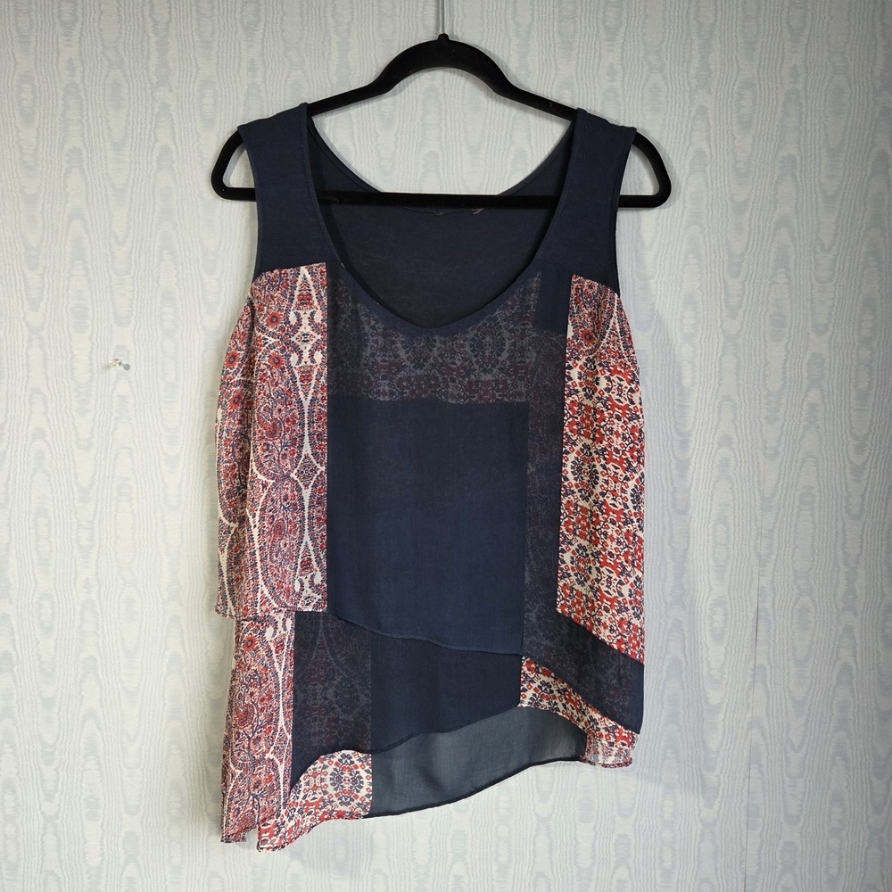 Women's Small 2 Piece Set‎ S/M Top & Pants Sheer Chiffon Smocked Swim Navy Red - Picture 5 of 10